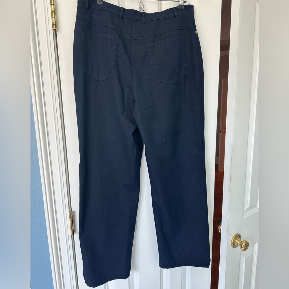 St. John Sport Navy Straight-Leg Pants with Gold Accents - Picture 3 of 6
